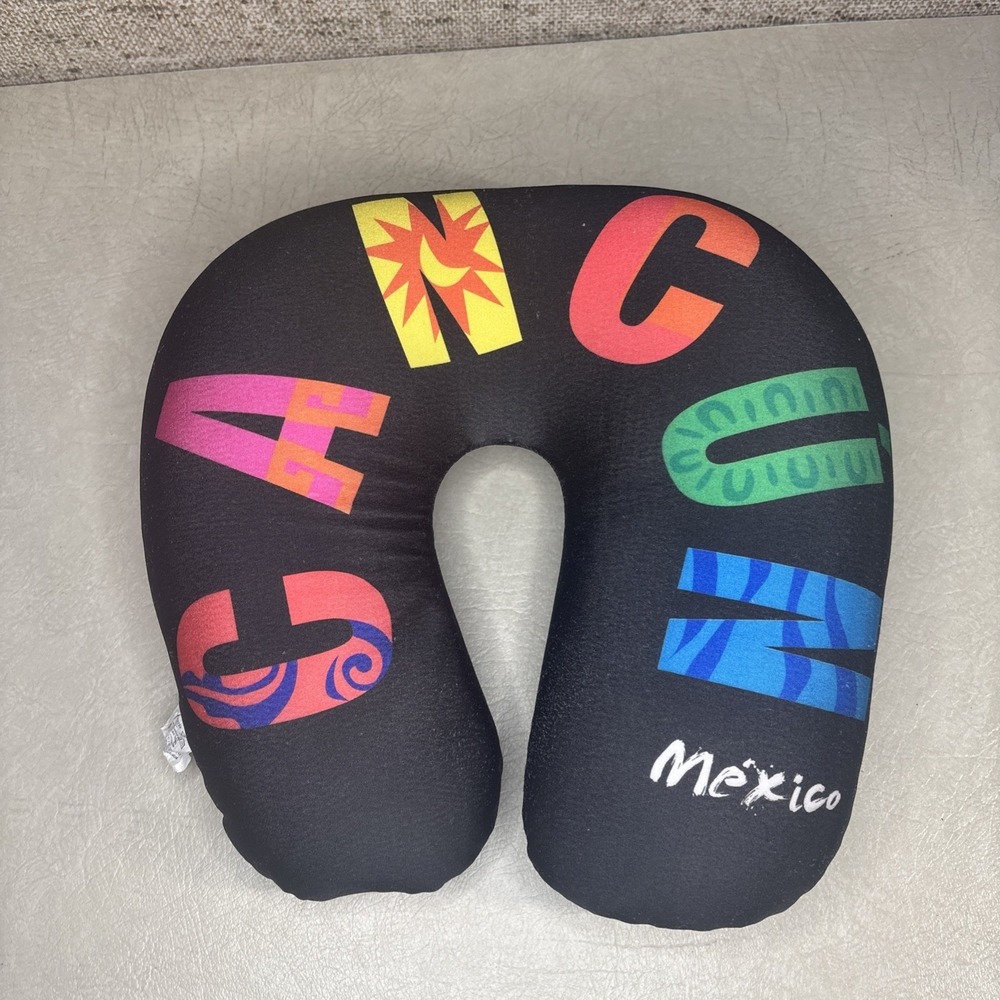 Mexico Cancun Travel Neck Pillow Black Colorful Letters Soft U-Shape